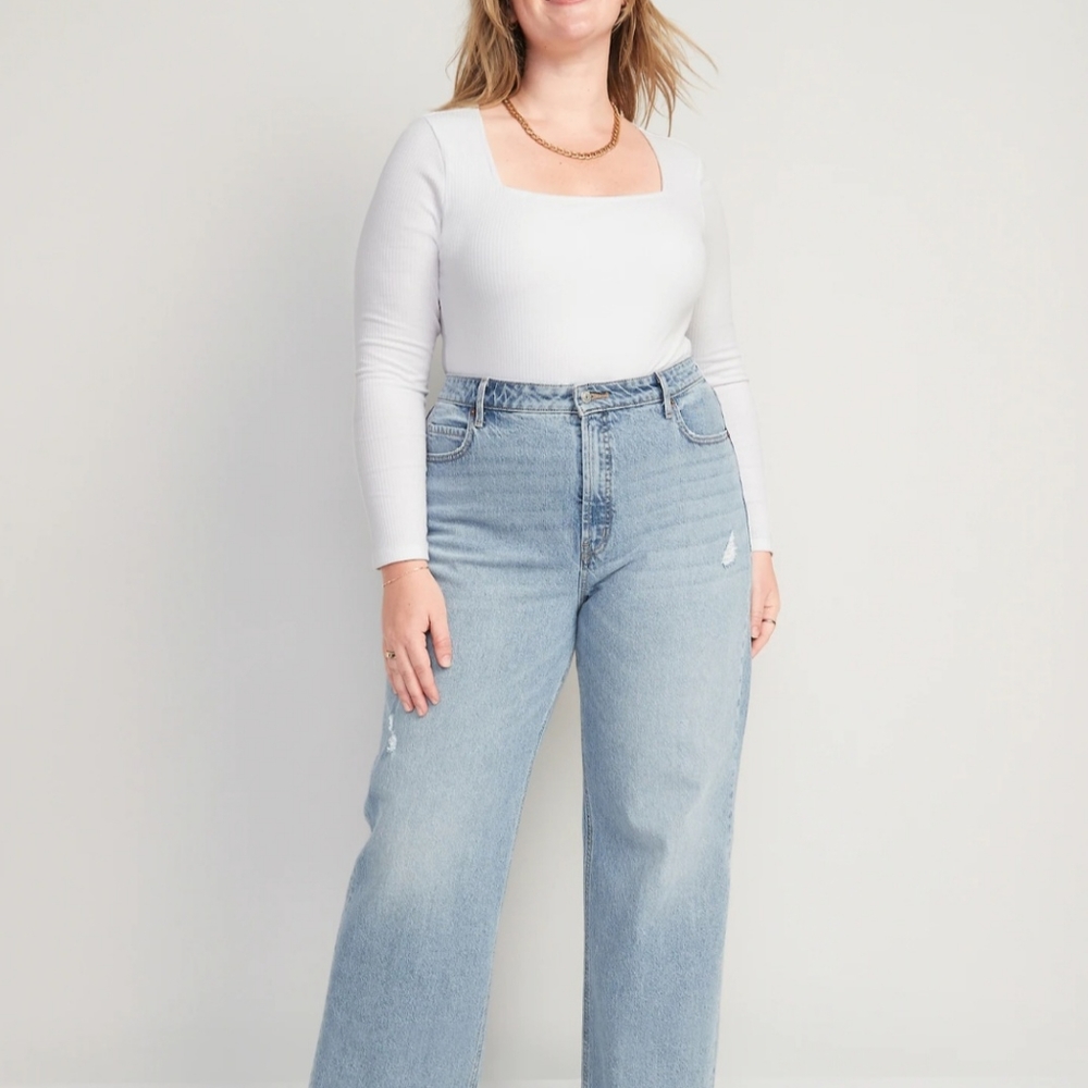 NWOT Old Navy Extra High-Waisted Ripped Wide-Leg Jeans for Women